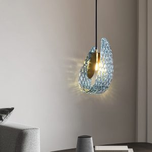  Islay - Lampa wisząca niebieskie szkło mosiężna 13cm x 23cm