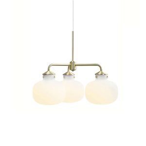 Raito - Lampa wisząca w stylu vintage - opalowe szkło, mosiądz - złoto-biała Ø57/67 cm