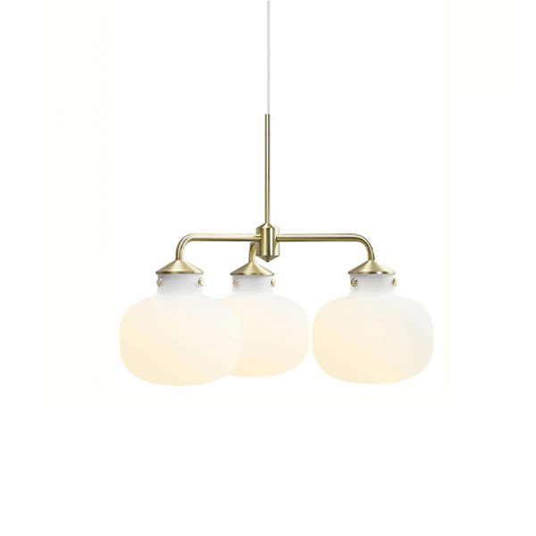 Raito - Lampa wisząca w stylu vintage - opalowe szkło, mosiądz - złoto-biała Ø57/67 cm