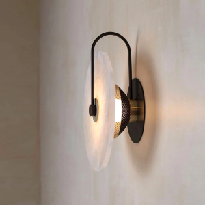 Alabastrin Elegancka okrągła lampa ścienna z alabastru — złota/czarna