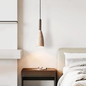 Keswick - Lampa wisząca z naturalnego trawertynu i drewna, 1-puntkowa, Ø10x27cm