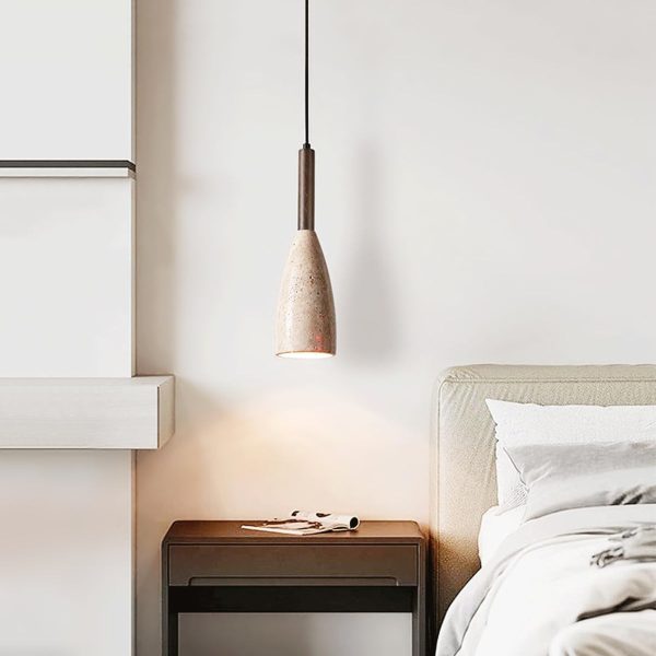 Keswick - Lampa wisząca z naturalnego trawertynu i drewna, 1-puntkowa, Ø10x27cm