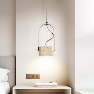 Łukowa elegancka lampa wisząca trawertyn 12cm x 20cm beżowy