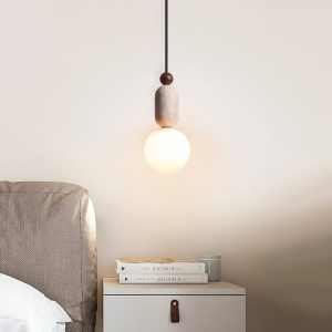 Trawertynowa lampa wisząca kulista beżowa 10 cm 25 cm