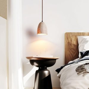 Grace - Lampa wisząca z beżowym kloszem z naturalnego trawertynu, Ø12x15cm, 1-punktowa