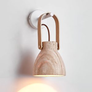 Kinkiet łukowy z trawertynu beżowy 16x30 cm do sypialni