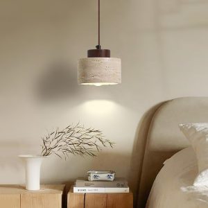 Lampa wisząca vintage cylindryczna z trawertynu beżowa