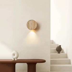 Aruba - Beżowa okrągła lampa ścienna travertyn 10 cm retro