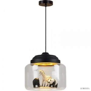 Lampa wisząca ze szkła z miniaturowymi zwierzętami