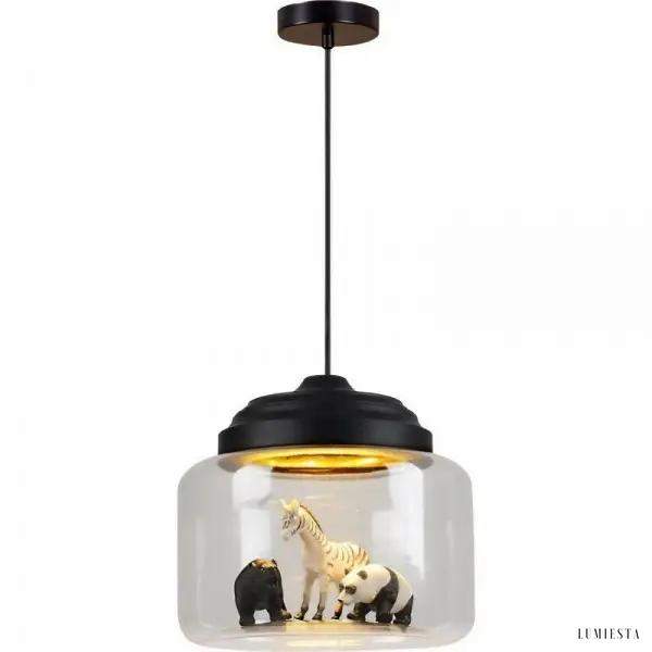 Lampa wisząca ze szkła z miniaturowymi zwierzętami