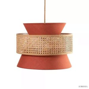 Rattanowa Lampa Wisząca Retro z Kształtem Stożka