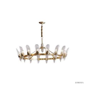 Nowoczesny żyrandol kryształowy w kształcie fali mosiężny