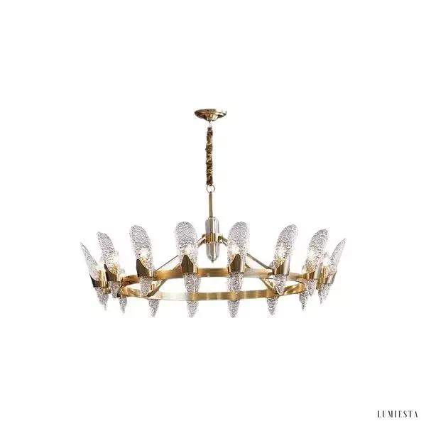 Nowoczesny żyrandol kryształowy w kształcie fali mosiężny