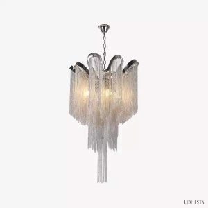 Lampa wisząca Stream z metalowych łańcuchów niklowana 60cm