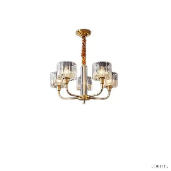 Nowoczesny żyrandol mosiężny z szklanymi kloszami 5-punktowy