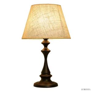 Elegancka lampa stołowa z lnianym abażurem w białym kolorze