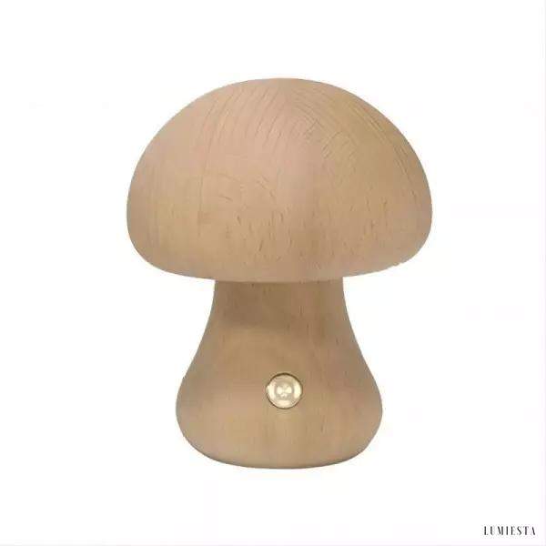 Lampa stołowa grzyb z drewna z funkcją ładowania