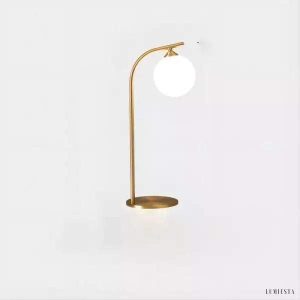 Luksusowa lampa stołowa w mosiądzu z okrągłym kloszem