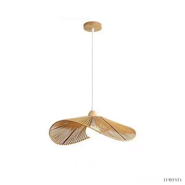 Rattanowa lampa wisząca Retro Zen w kształcie kapelusza