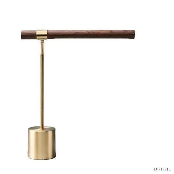 Lampka Biurkowa LED Linearna Drewno Styl Nowoczesny