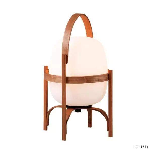 Lampka stołowa Cesta z opalowym kloszem i drewnianą podstawą