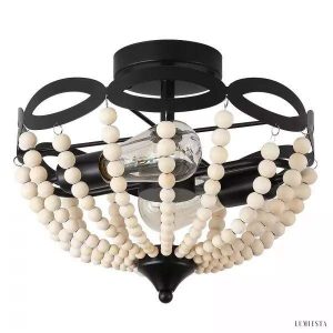 Lampy sufitowe w stylu rustykalnym z drewnianymi koralikami