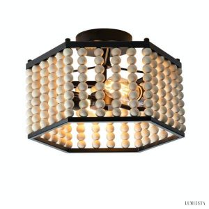 Lampa sufitowa hexagonalna z drewnianymi koralikami rustic