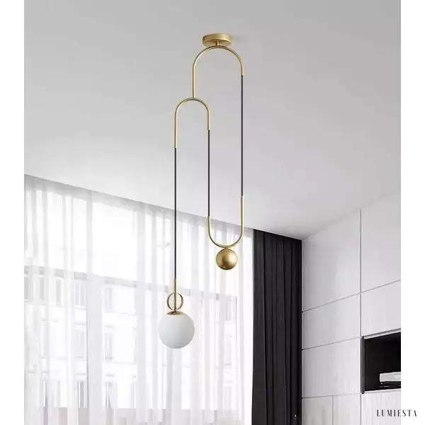 Nowoczesna lampa wisząca w kształcie koła mosiężna i szklana