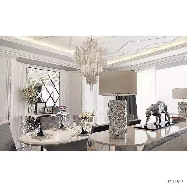 Lampa wisząca Stream z metalowych łańcuchów niklowana 60cm