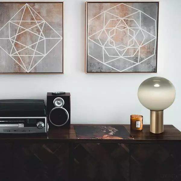 Lampa stołowa Laguna okrągła złota szklana elegancka 37cm