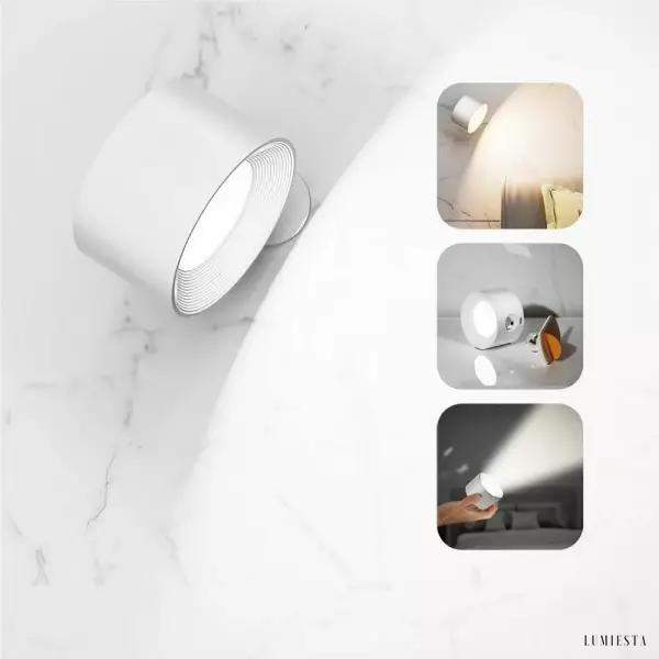 Nowoczesna rotacyjna lampa ścienna LED bezprzewodowa