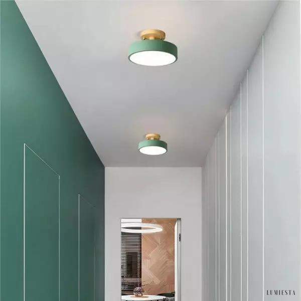 Skandynawska Okrągła Lampa Sufitowa Drewniana LED