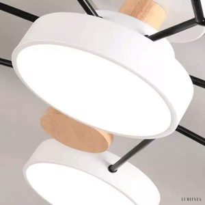 Kolorowa Okrągła Lampa Sufitowa z Drewna i Metalu | Wielorozmiarowa