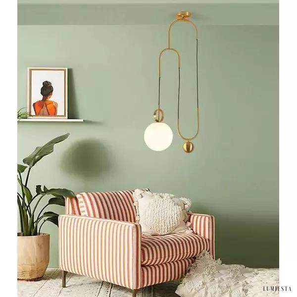 Nowoczesna lampa wisząca w kształcie koła mosiężna i szklana