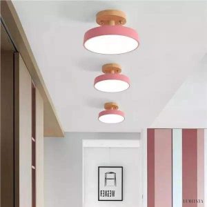 Skandynawska Okrągła Lampa Sufitowa Drewniana LED