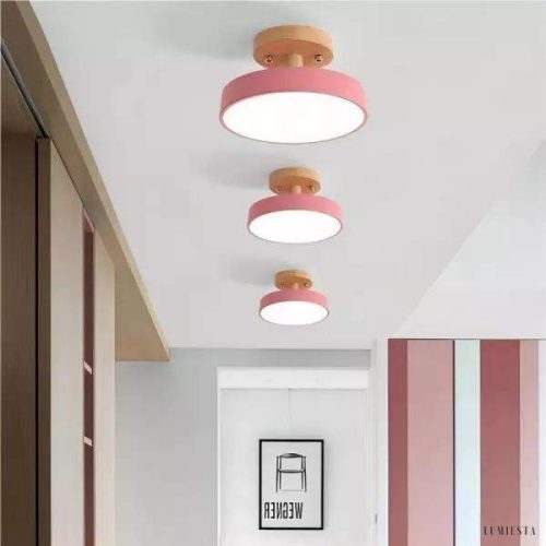 Skandynawska Okrągła Lampa Sufitowa Drewniana LED