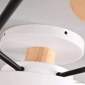 Kolorowa Okrągła Lampa Sufitowa z Drewna i Metalu | Wielorozmiarowa