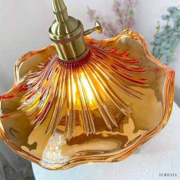 Szklana lampa wisząca retro z kwiatem hibiskusa 23 cm