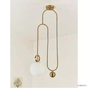 Nowoczesna lampa wisząca w kształcie koła mosiężna i szklana