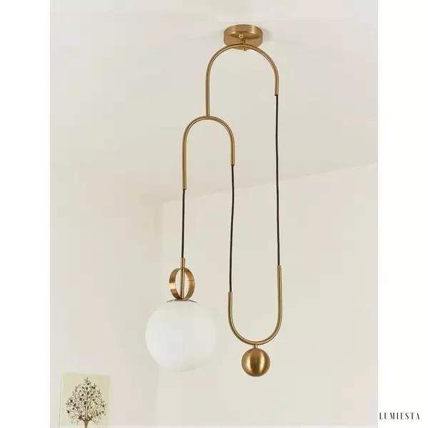 Nowoczesna lampa wisząca w kształcie koła mosiężna i szklana