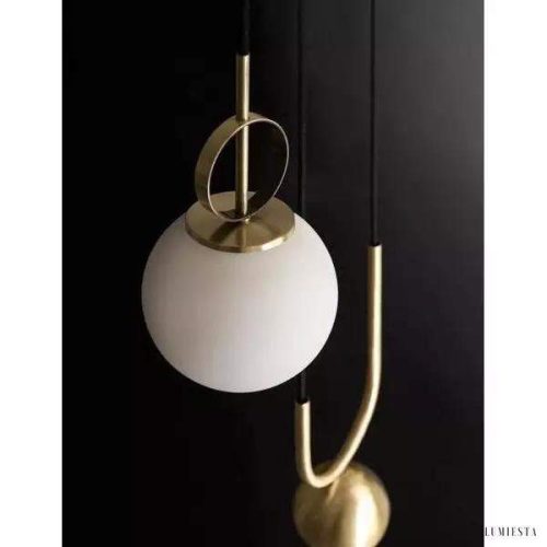 Nowoczesna lampa wisząca w kształcie koła mosiężna i szklana