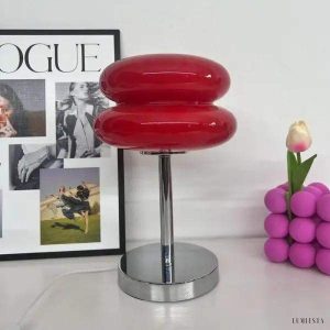 Lampka stołowa Bauhaus w stylu nowoczesnym różowa szkło