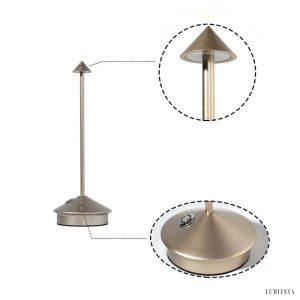 Nowoczesna lampa stołowa LED z akumulatorem w kształcie stożka