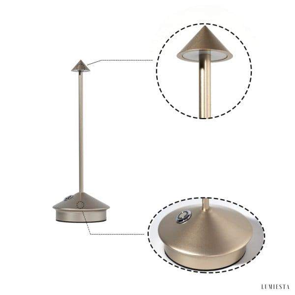Nowoczesna lampa stołowa LED z akumulatorem w kształcie stożka