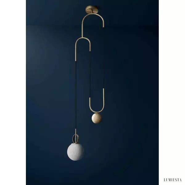 Nowoczesna lampa wisząca w kształcie koła mosiężna i szklana