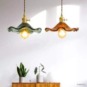 Szklana lampa wisząca retro z kwiatem hibiskusa 23 cm