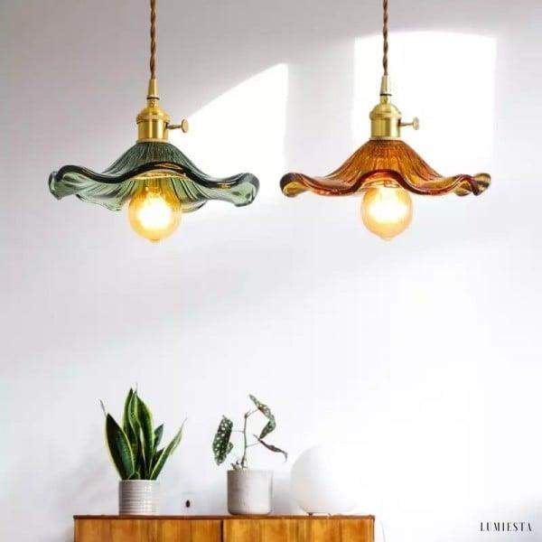 Szklana lampa wisząca retro z kwiatem hibiskusa 23 cm