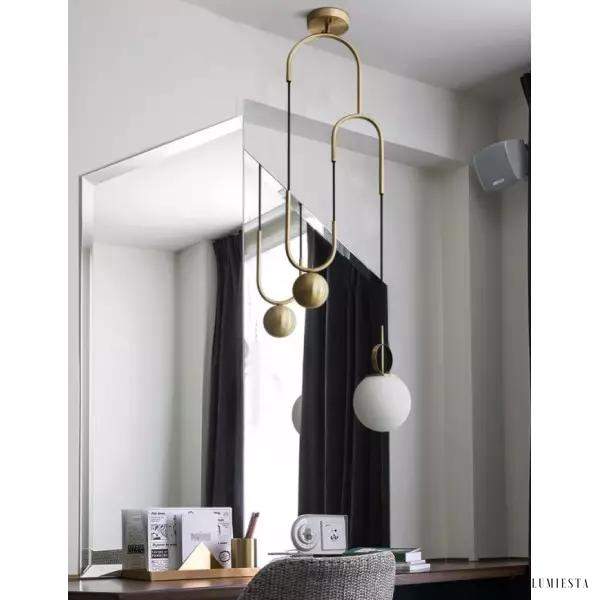 Nowoczesna lampa wisząca w kształcie koła mosiężna i szklana