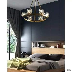 Lampa wisząca kryształowa w stylu minimalistycznym złota