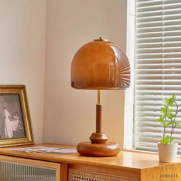 Lampka nocna vintage szklana brązowa z kopułą 50 cm